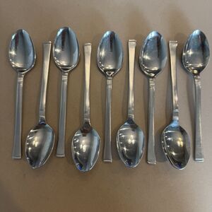 Doric Japan MCM Stainless Lot Of 8 Dinner Soup Spoons MidCentury Modern Flatwear